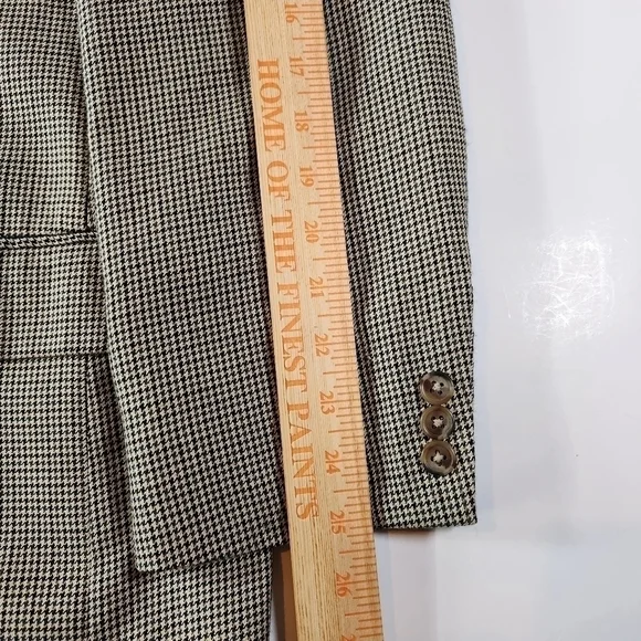 ALAN Flusser 44L Brown Houndstooth 2-Button Blazer Sport Coat Suit Jacket Silk - Picture 10 of 12